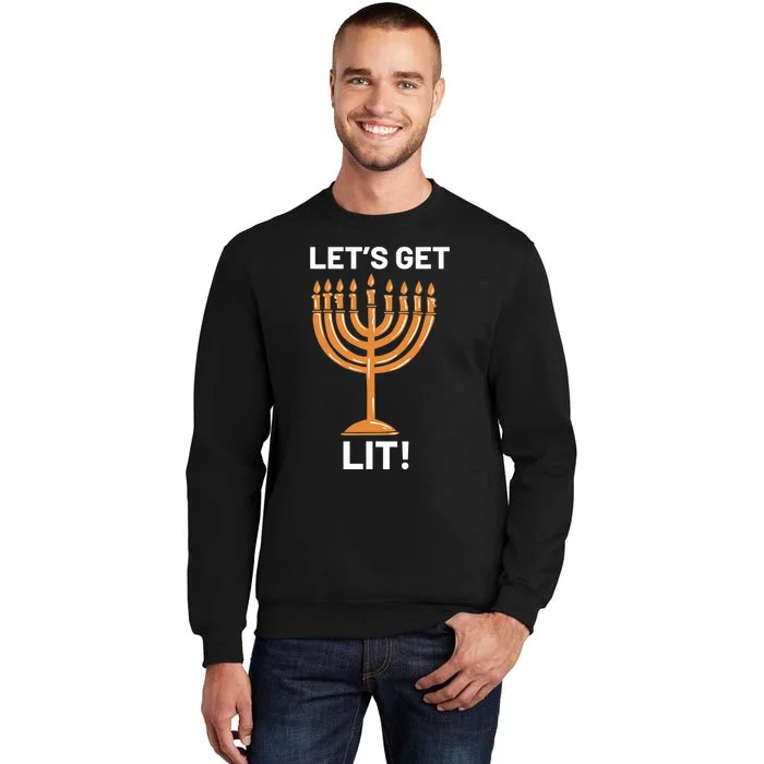 Funny Hanukkah Lets Get Lit Menorah Hebrew Jewish Sweatshirt