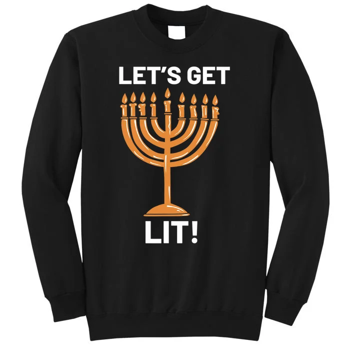 Funny Hanukkah Lets Get Lit Menorah Hebrew Jewish Sweatshirt