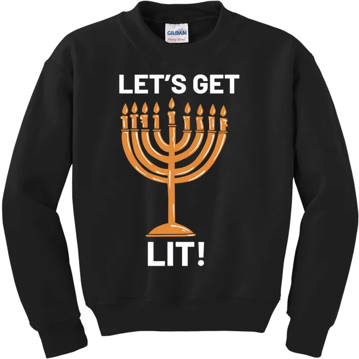 Funny Hanukkah Lets Get Lit Menorah Hebrew Jewish Kids Sweatshirt