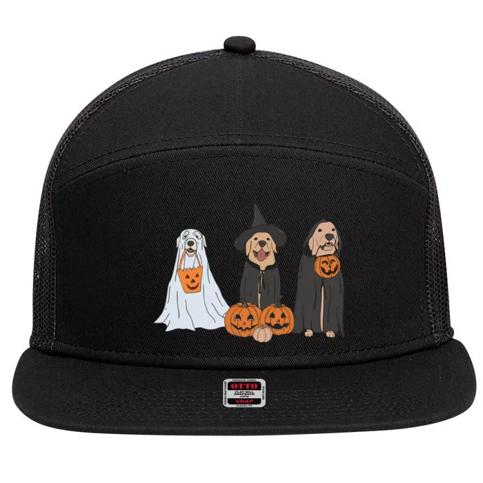 Funny Halloween Labrador Golden Retriever Ghost Dog Witch 7 Panel Mesh Trucker Snapback Hat