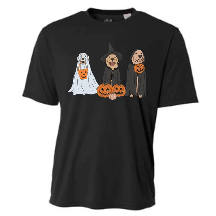 Funny Halloween Labrador Golden Retriever Ghost Dog Witch Cooling Performance Crew T-Shirt