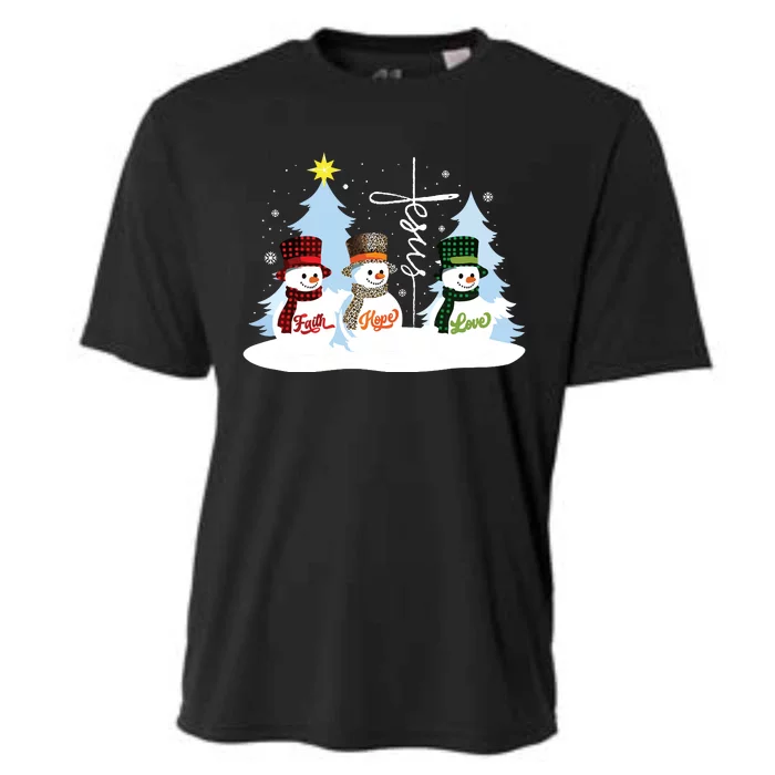 Faith Hope Love Snowman Jesus Christian Christmas Cooling Performance Crew T-Shirt