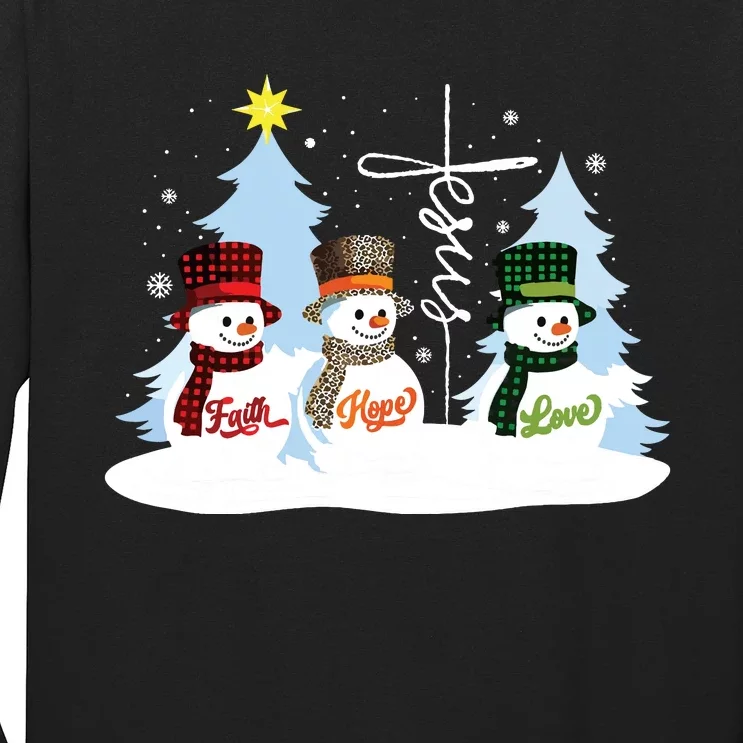 Faith Hope Love Snowman Jesus Christian Christmas Long Sleeve Shirt