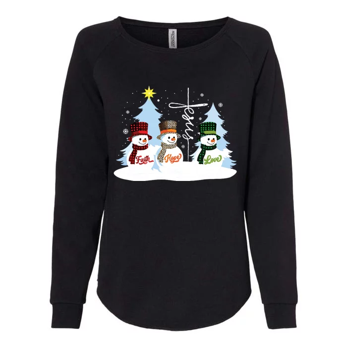 Faith Hope Love Snowman Jesus Christian Christmas Womens California Wash Sweatshirt