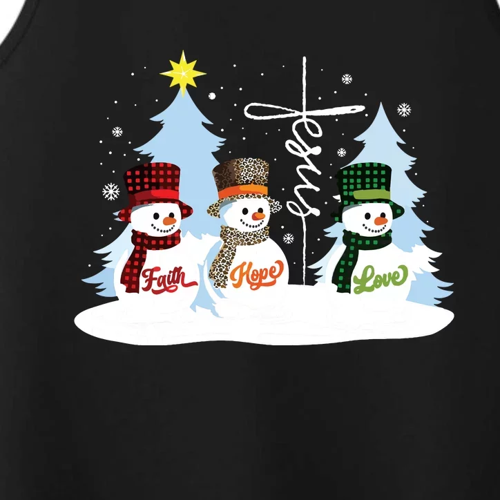 Faith Hope Love Snowman Jesus Christian Christmas Performance Tank