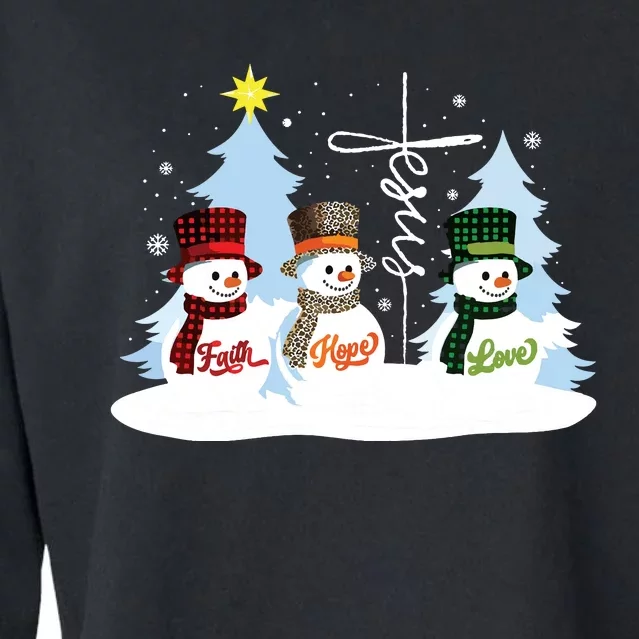 Faith Hope Love Snowman Jesus Christian Christmas Cropped Pullover Crew