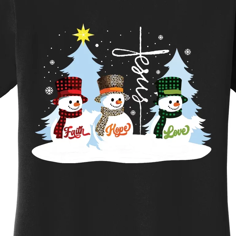 Faith Hope Love Snowman Jesus Christian Christmas Women's T-Shirt