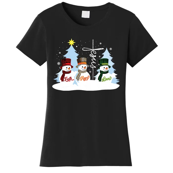 Faith Hope Love Snowman Jesus Christian Christmas Women's T-Shirt