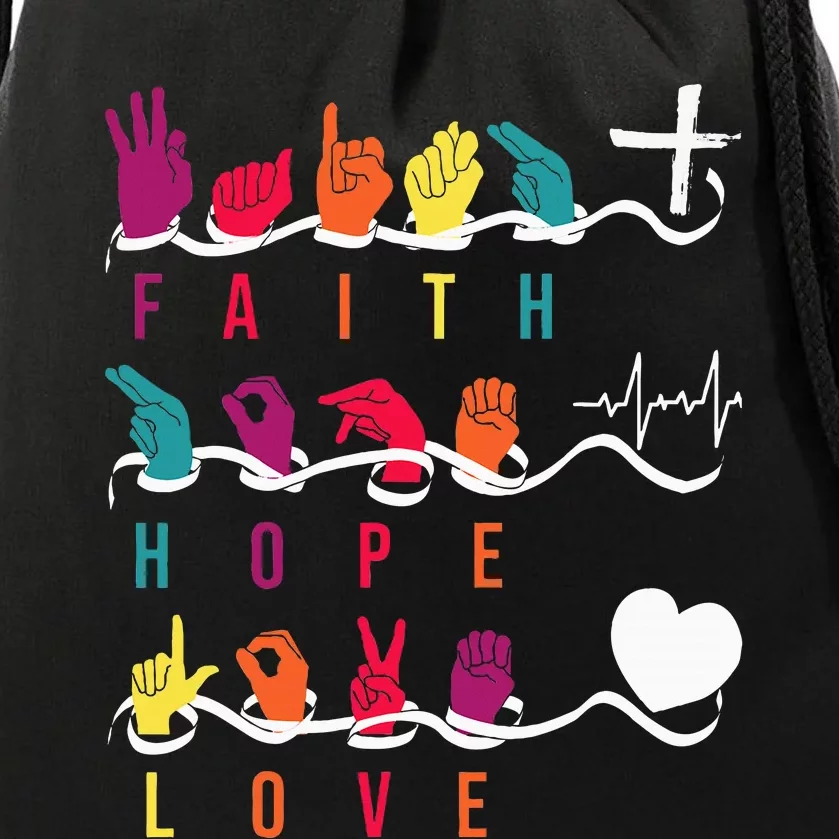 Faith Hope Love Asl American Sign Language Drawstring Bag