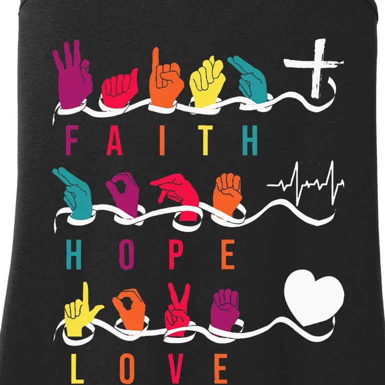 Faith Hope Love Asl American Sign Language Ladies Essential Tank