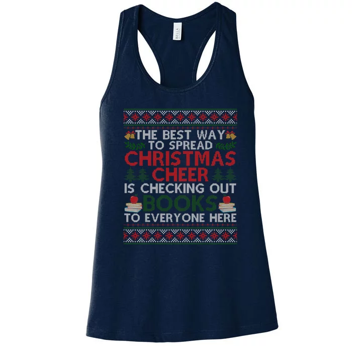 Funny Holiday Librarian Christmas Cheer Ugly Sweater Women's Racerback Tank