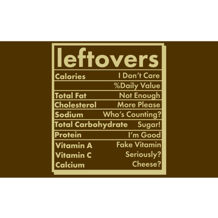 Funny Holiday Leftovers Nutrition Guide Bumper Sticker