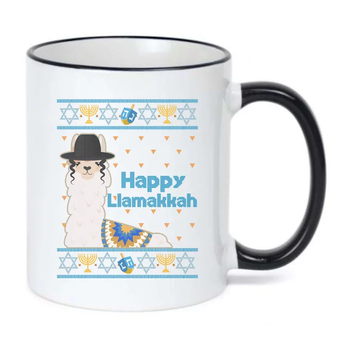 Funny Happy Llamakkah Ugly Hanukkah Sweater Black Color Changing Mug