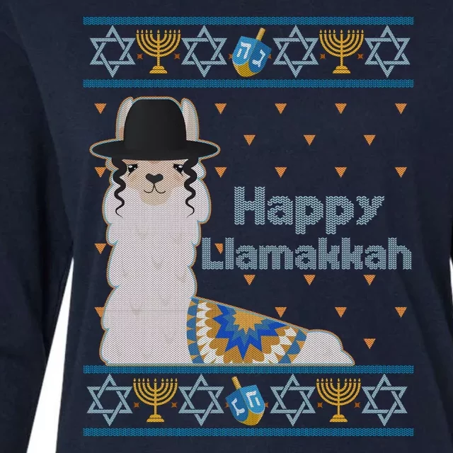 Funny Happy Llamakkah Ugly Hanukkah Sweater Womens Cotton Relaxed Long Sleeve T-Shirt