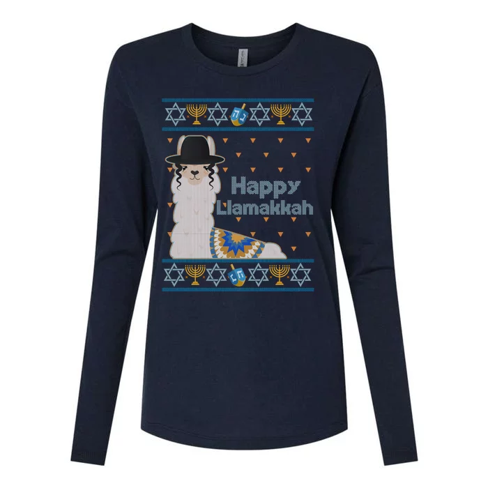 Funny Happy Llamakkah Ugly Hanukkah Sweater Womens Cotton Relaxed Long Sleeve T-Shirt