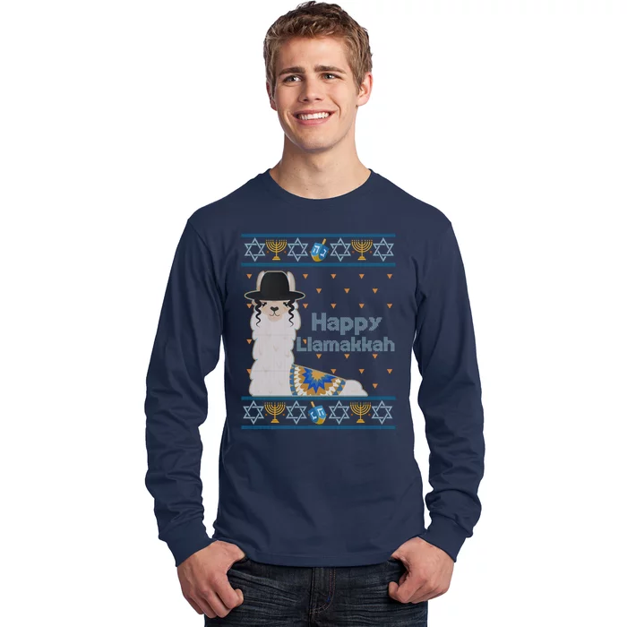 Funny Happy Llamakkah Ugly Hanukkah Sweater Long Sleeve Shirt