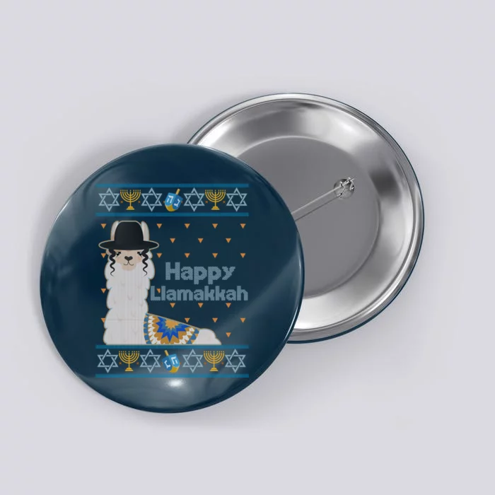 Funny Happy Llamakkah Ugly Hanukkah Sweater Button