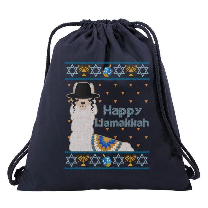 Funny Happy Llamakkah Ugly Hanukkah Sweater Drawstring Bag