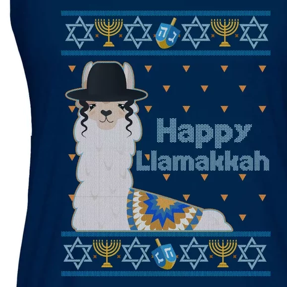 Funny Happy Llamakkah Ugly Hanukkah Sweater Ladies Essential Flowy Tank