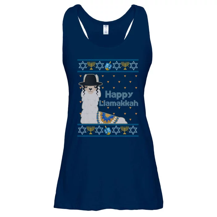 Funny Happy Llamakkah Ugly Hanukkah Sweater Ladies Essential Flowy Tank