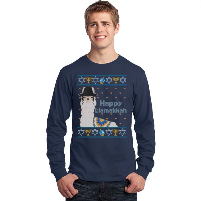 Funny Happy Llamakkah Ugly Hanukkah Sweater Tall Long Sleeve T-Shirt