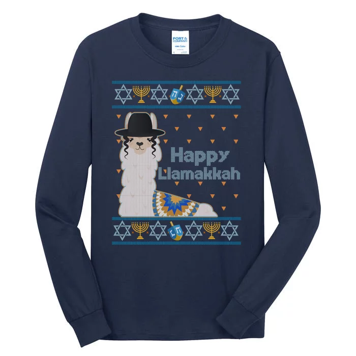 Funny Happy Llamakkah Ugly Hanukkah Sweater Tall Long Sleeve T-Shirt