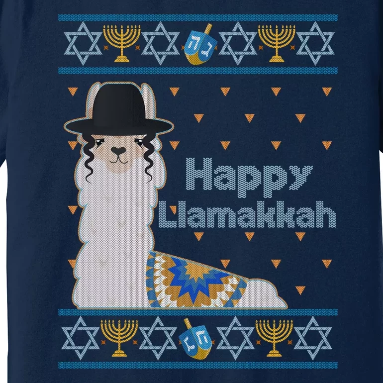 Funny Happy Llamakkah Ugly Hanukkah Sweater Premium T-Shirt