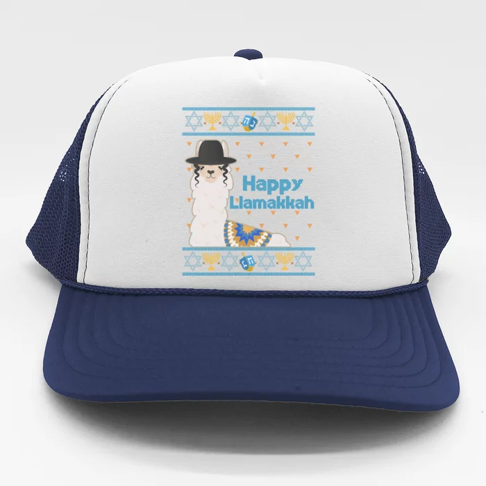 Funny Happy Llamakkah Ugly Hanukkah Sweater Trucker Hat