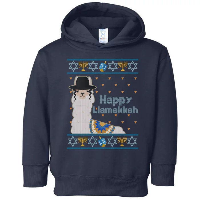 Funny Happy Llamakkah Ugly Hanukkah Sweater Toddler Hoodie