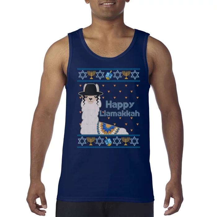 Funny Happy Llamakkah Ugly Hanukkah Sweater Tank Top