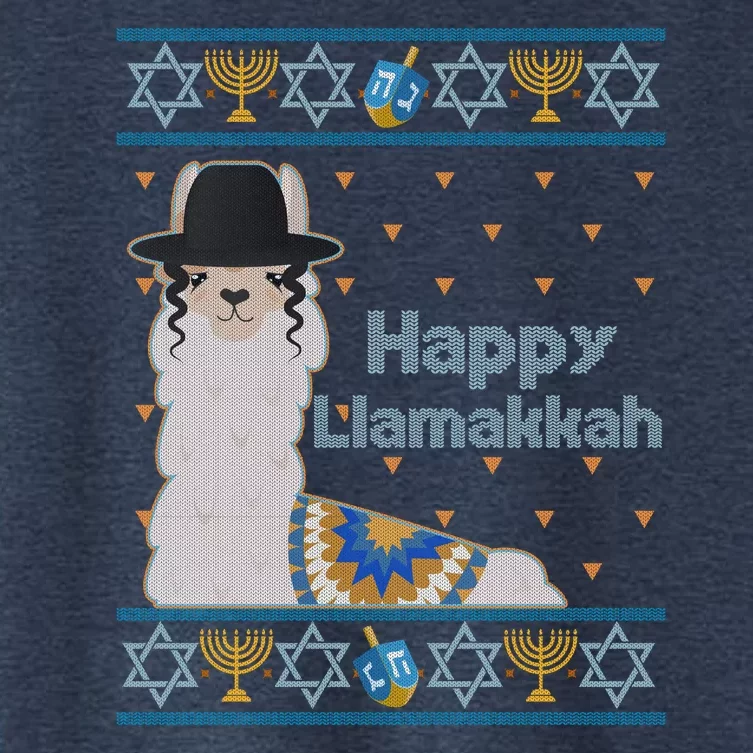 Funny Happy Llamakkah Ugly Hanukkah Sweater Women's Crop Top Tee