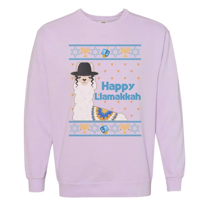 Funny Happy Llamakkah Ugly Hanukkah Sweater Garment-Dyed Sweatshirt