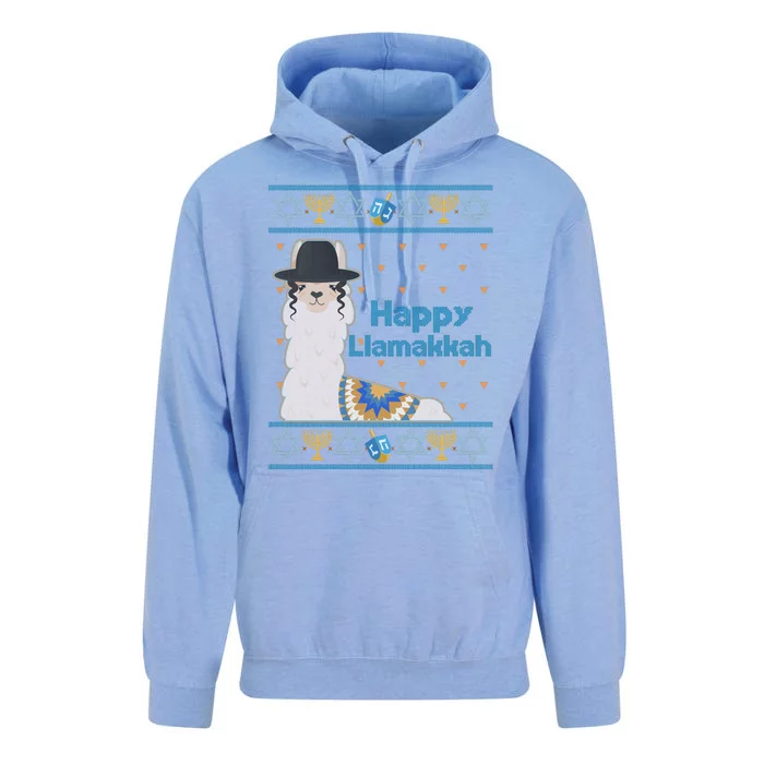 Funny Happy Llamakkah Ugly Hanukkah Sweater Unisex Surf Hoodie