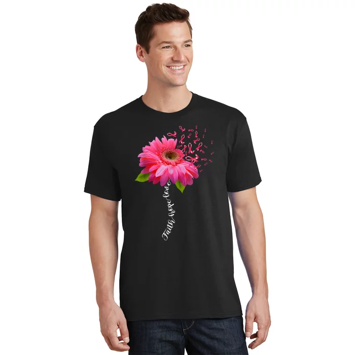 Faith Hope Love Pink Ribbon Daisy Flower Breast Cancer T-Shirt