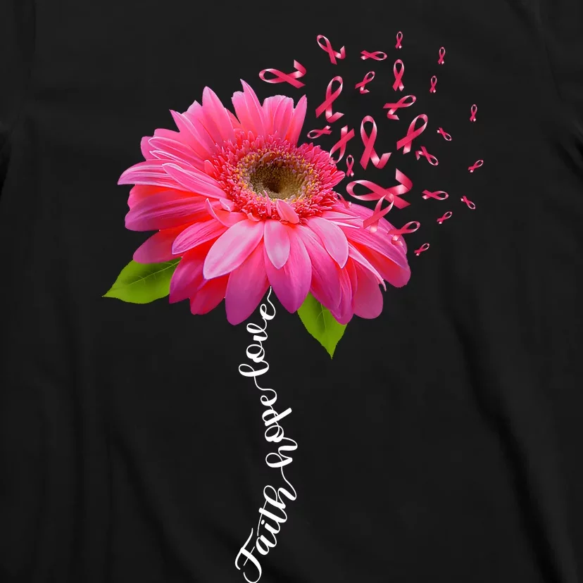 Faith Hope Love Pink Ribbon Daisy Flower Breast Cancer T-Shirt