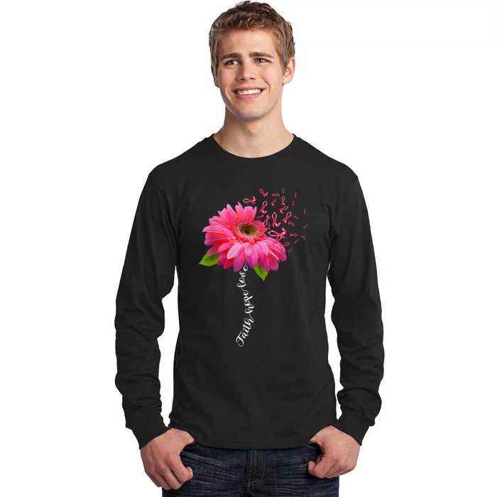 Faith Hope Love Pink Ribbon Daisy Flower Breast Cancer Tall Long Sleeve T-Shirt