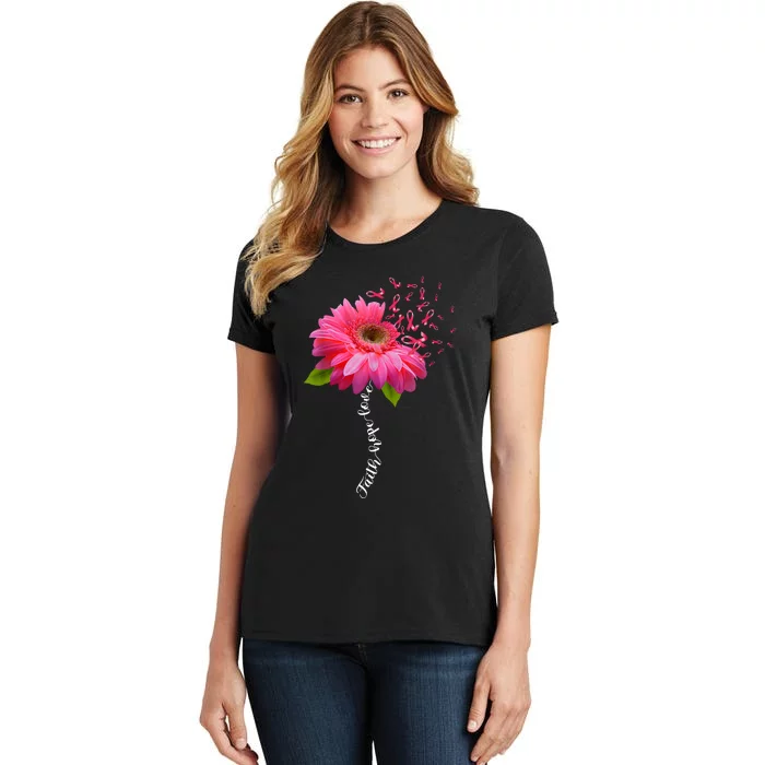 Faith Hope Love Pink Ribbon Daisy Flower Breast Cancer Women's T-Shirt