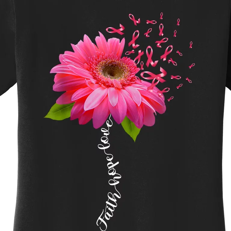 Faith Hope Love Pink Ribbon Daisy Flower Breast Cancer Women's T-Shirt