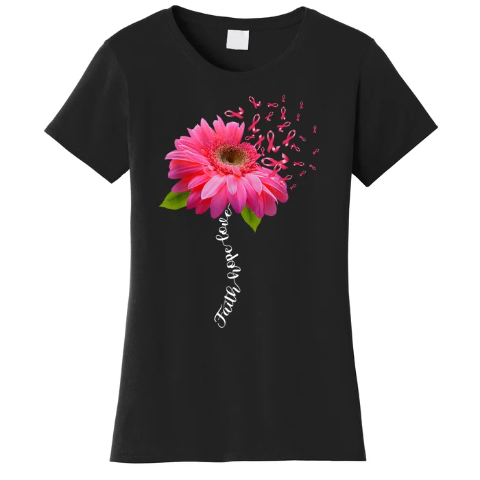 Faith Hope Love Pink Ribbon Daisy Flower Breast Cancer Women's T-Shirt