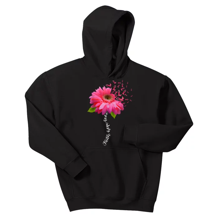 Faith Hope Love Pink Ribbon Daisy Flower Breast Cancer Kids Hoodie