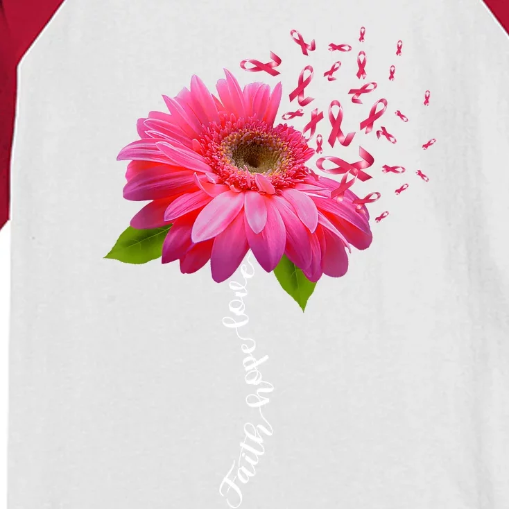 Faith Hope Love Pink Ribbon Daisy Flower Breast Cancer Kids Colorblock Raglan Jersey