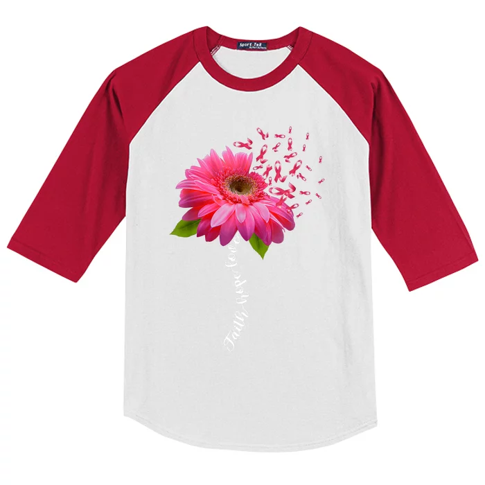 Faith Hope Love Pink Ribbon Daisy Flower Breast Cancer Kids Colorblock Raglan Jersey