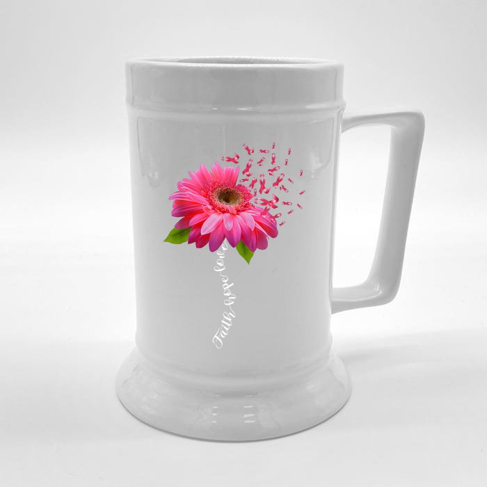 Faith Hope Love Pink Ribbon Daisy Flower Breast Cancer Front & Back Beer Stein