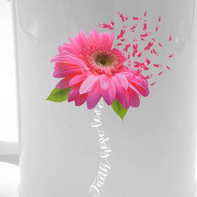 Faith Hope Love Pink Ribbon Daisy Flower Breast Cancer Front & Back Beer Stein