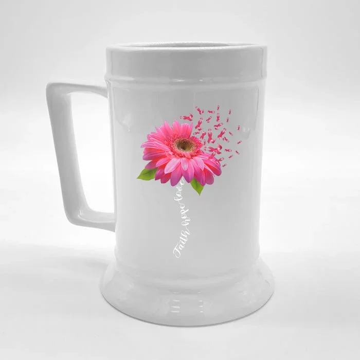 Faith Hope Love Pink Ribbon Daisy Flower Breast Cancer Front & Back Beer Stein