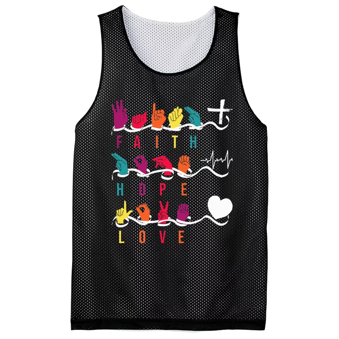 Faith Hope Love Asl American Sign Language Mesh Reversible Basketball Jersey Tank