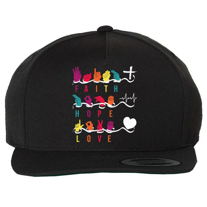 Faith Hope Love Asl American Sign Language Wool Snapback Cap