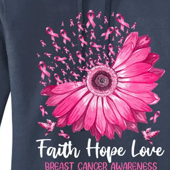 Faith Hope Love Flower Pink Ribbon Breast Cancer Awareness Women's Pullover Hoodie