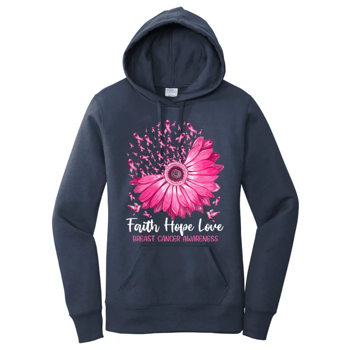 Faith Hope Love Flower Pink Ribbon Breast Cancer Awareness Women's Pullover Hoodie