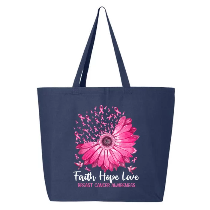 Faith Hope Love Flower Pink Ribbon Breast Cancer Awareness 25L Jumbo Tote